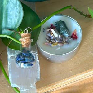 Lapis Lazuli & Selenite Pendant Necklace: For Communication & Clarity